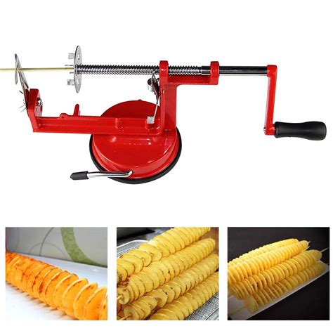 Manual Twisted Spiral Potato Apple Slicer Red Stainless Steel French