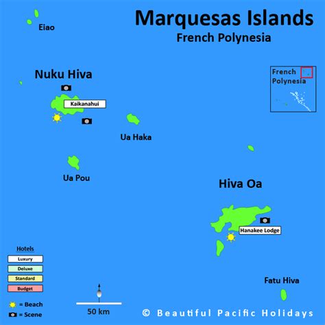 Map Of Marquesas In French Polynesia Showing Hotel Locations