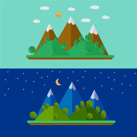 Vector Illustration Of Nature Landscape With Mountains In Flat Style