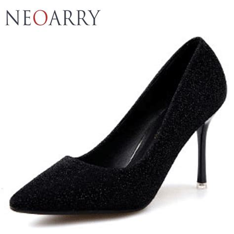 neoarry women s high heels shoes bling sexy woman shoes black pink pointed toe wedding party