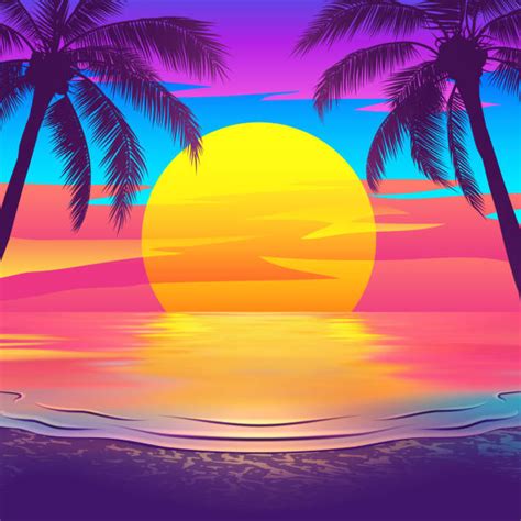Background Of The Palm Trees With Sunset Illustrations Royalty Free
