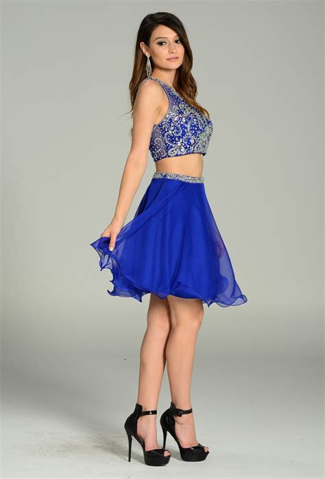 Royal Blue Beaded Bodice 2 Piece Short Prom Dress Pol7097 Simply Fab