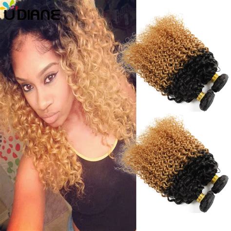 Kinky Curly Blonde Ombre Hair Weave 4pcs Honey Blonde Curly Ombre Hair Extensions Two Tone
