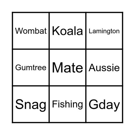 Australia Day Bingo Card