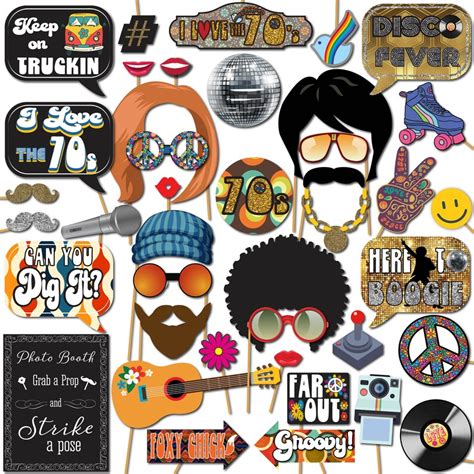 1970s Disco Party Theme Photo Booth Props Decorations 41 Etsy