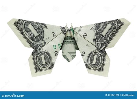 Money Origami Gray Butterfly Folded With Real One Dollar Bill Isolated