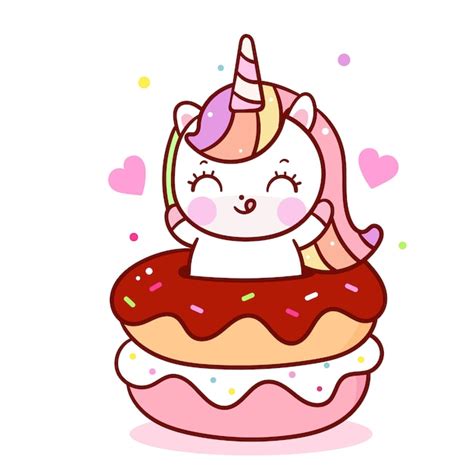 Cute Unicorn Surprise On Donut Vector Premium Download