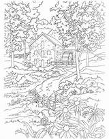 Adults Paysage Scenery Dessin Cottage Volwassenen Avec Kleuren Imprimer Doverpublications Malen sketch template