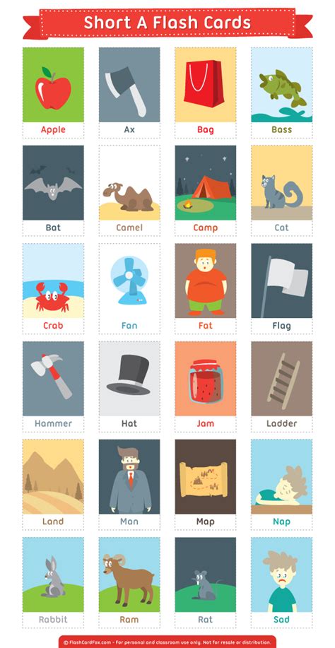 Print them off and get your students involved. Free printable short A flash cards. Download them in PDF ...