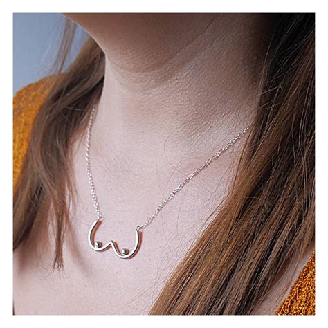Handmade Sterling Silver Boobie Necklace Boob Pendant Chain Feminist