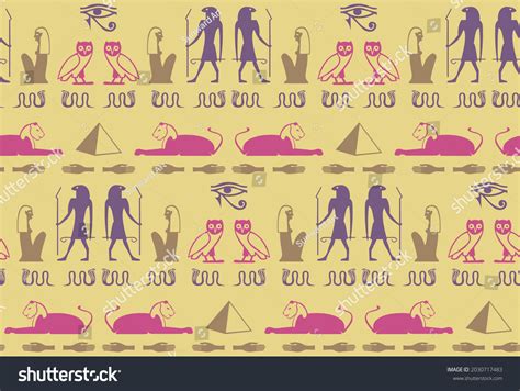 Ancient Egyptian Hieroglyphics Alphabet Elements Seamless Stock Vector