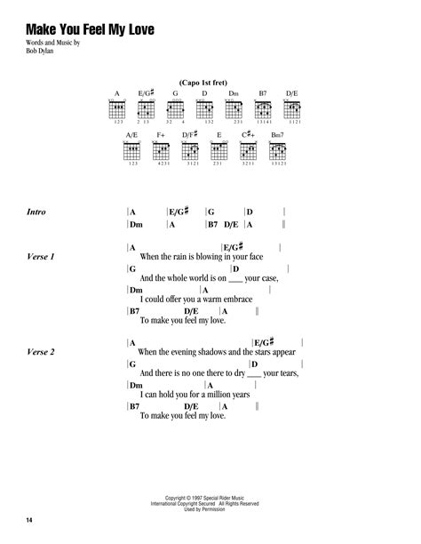 Make You Feel My Love Guitar Chordslyrics Print Sheet Music Now