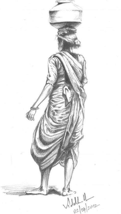 Indian Village Woman Sketch Human Figure Sketches