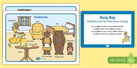 Goldilocks And The Three Bears Activity Busy Bag Prompt Card And Resource Pack