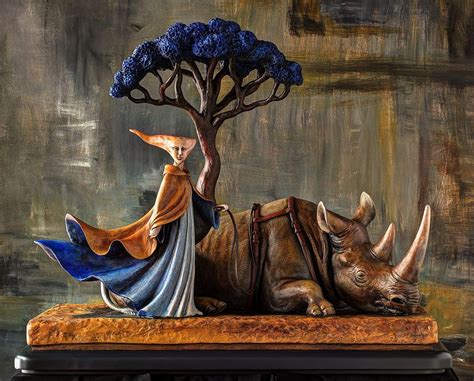 Sergio Bustamante Resin Sculpture The Muse And The Rhino Resin Art