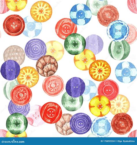 Colorful Watercolor Buttons Pattern Waatercolor 2 Stock Illustration