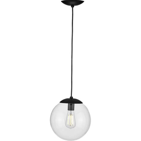 Atwell Collection 10 Inch Matte Black And Clear Glass Globe Medium Hanging Pendant Light