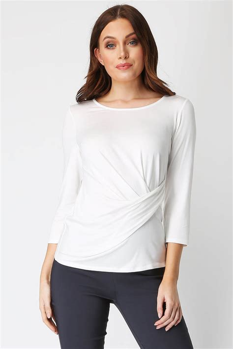 34 Sleeve Ruched Side Top In Ivory Roman Originals Uk