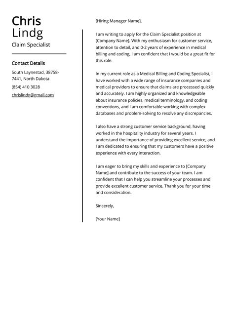 Claim Specialist Cover Letter Example (Free Guide)