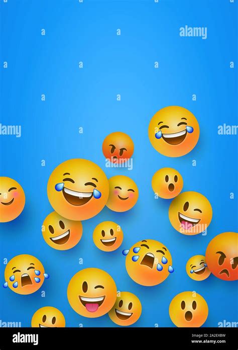 Fun Yellow Emoticon Faces Background With Copy Space 3d Social Smiley