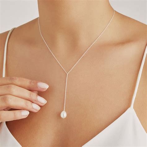 Lily Roo Sterling Silver Large Pearl Drop Lariat Necklace Pearl