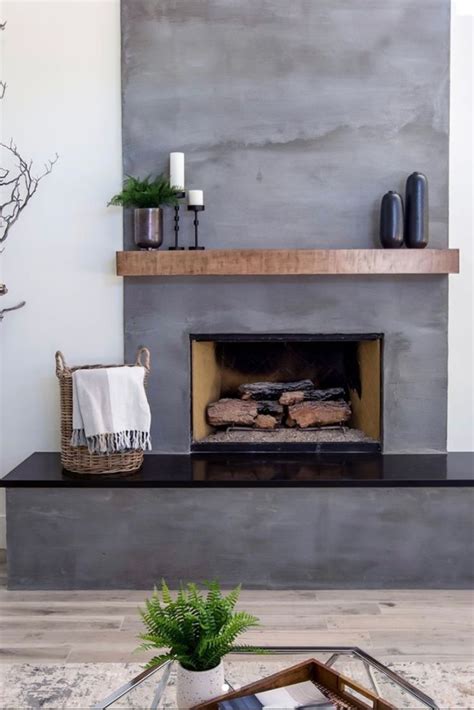 Concrete Fireplace With Wood Mantle Home Fireplace Fireplace Design