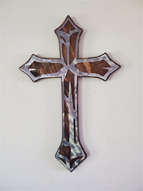 Handcrafted Rustic Cross Wall Art Rustic Wood And Metal Christian