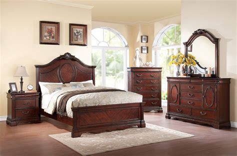 The basic bedroom set includes a bed frame, a nightstand, and a dresser or chest. Estrella Traditional Dark Cherry Wood Master Bedroom Set ...