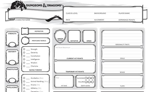 Character Sheets For Dungeons And Dragons Dandd Fifth