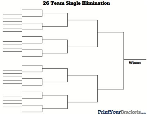 26 Team Single Elimination Printable Tournament Bracket