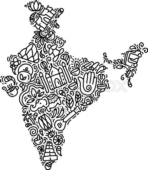 India Map Black Calligraphy Text And Doodle Elements Indian Culture