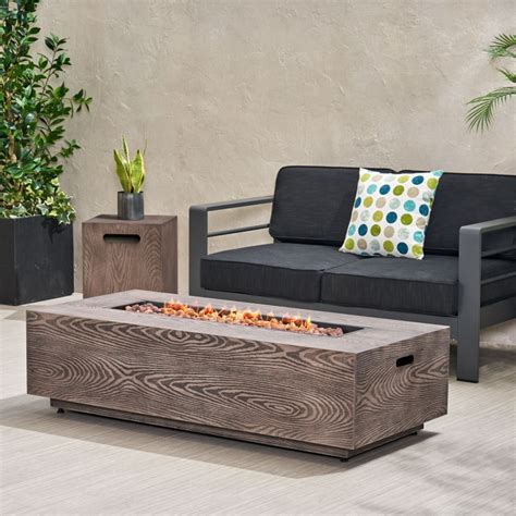 Senoia Outdoor 50 000 Btu Rectangular Fire Pit With Tank Holder Brown Wood Pattern By Noble House