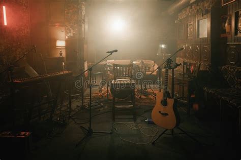 Empty Stage Of A Small Unplugged Live Music Concert Stock Image Image