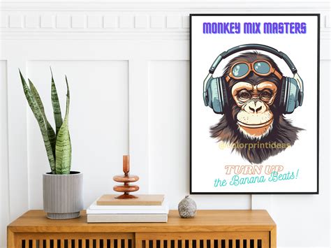 Original Dj Monkey Poster Fun Monkey Wall Art Vibrant Art Etsy