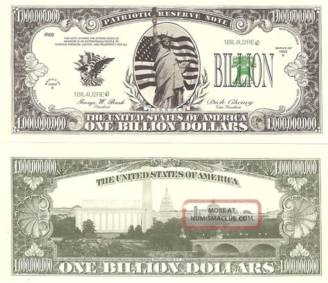 Statue Of Liberty One Billion Dollar Bill Play Money Great Novelty For