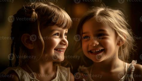 Two Cute Girls Playing Outdoors Smiling Joyfully Generated By Ai