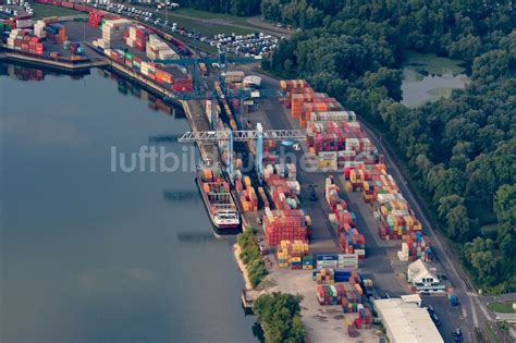 Luftaufnahme Wörth am Rhein Containerterminal im Containerhafen des