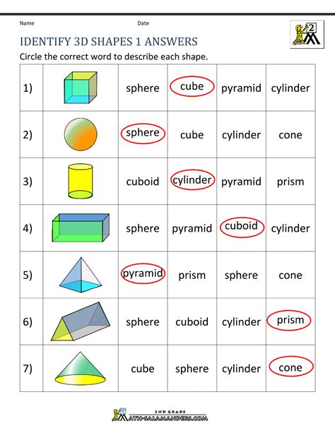 Identifying 3d Shapes Worksheet