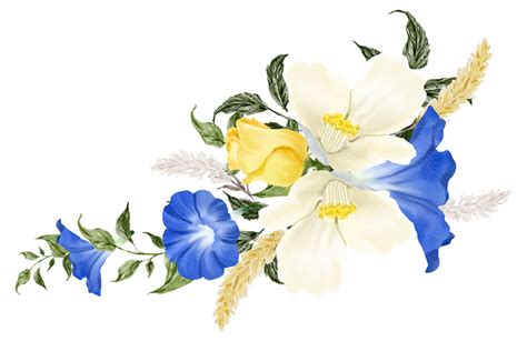 Spring Floral Bouquet Watercolor Blue And Yellow Flower Blooming