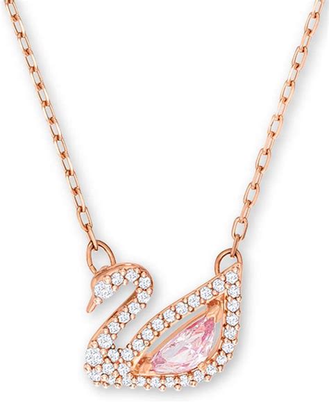 Swarovski Rose Gold Tone Crystal Swan Pendant Necklace 14 78