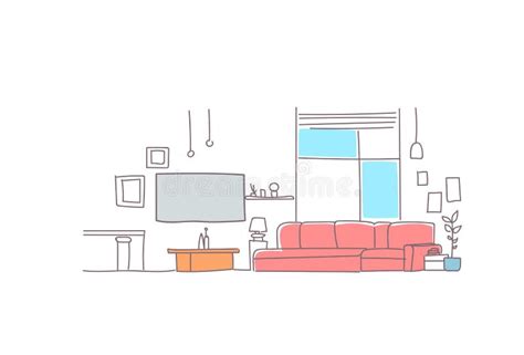 Modern Living Room Interior Empty House Furniture Sketch Doodle