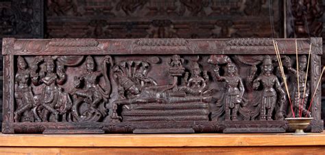 Sold Hand Carved Wooden Wall Panel Of Several Forms Of Lord Vishnu With