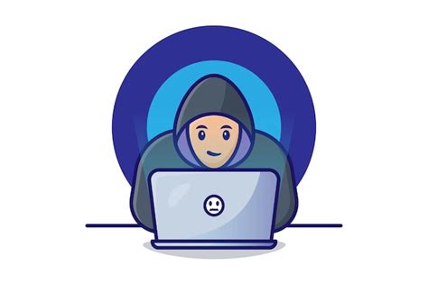 A Ilustra O De Um Hacker Operando Um Laptop Usa Fundo Branco De Vetor