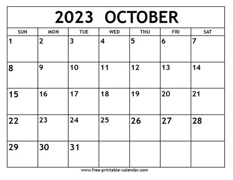 Blank October Calendar 2023 Printable Calendar 2023