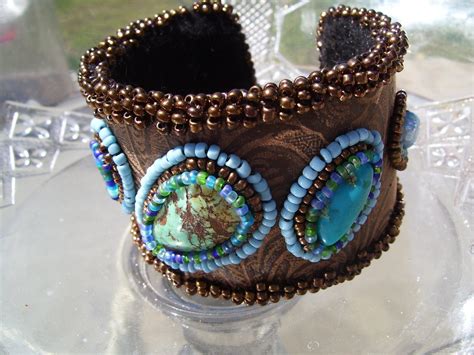 Native American Made Earthy Turqouise Bead Embroidered Cuff Etsy