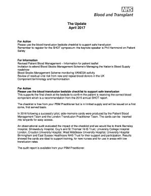 Fillable Online Please Use The Blood Transfusion Bedside Checklist To