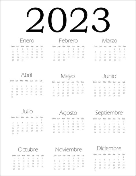 Premium Vector Calendario Blanco Y Negro 2023 Español