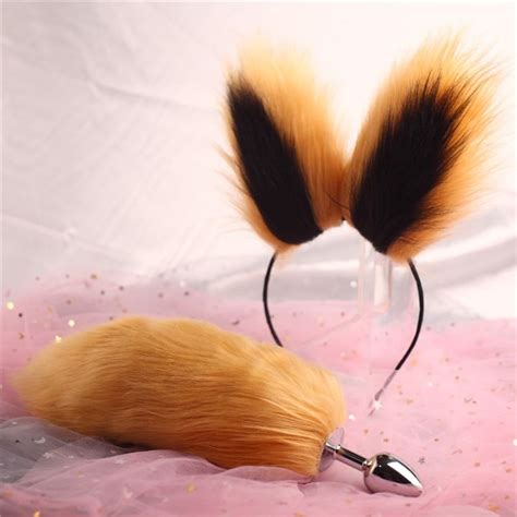 Sexy Short Solid Color Fox Tail Butt Plugs Ladies Cosplay Costumes With Cute Headdresses Couple