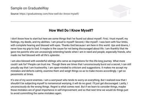 How Well Do I Know Myself Essay Example Graduateway