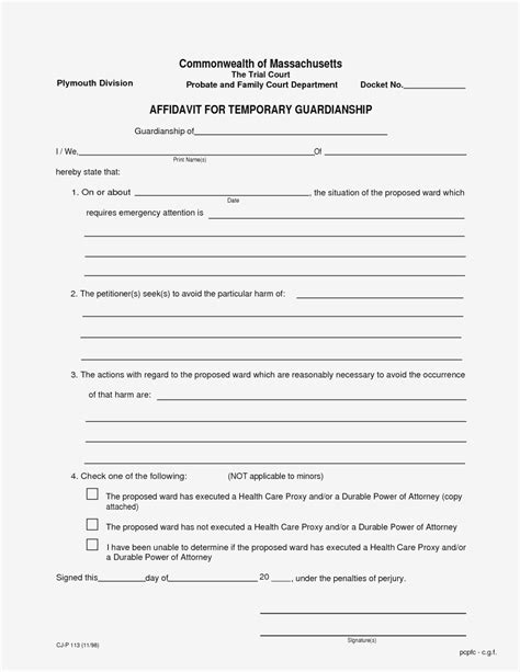 Temporary Guardianship Form Texas New Temporary Custody Form Free
